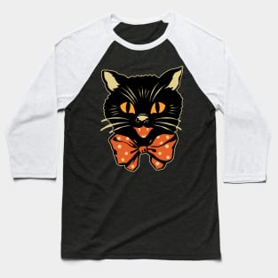 Vintage Halloween Black with Bowtie Spooky Retro Folk Art Baseball T-Shirt